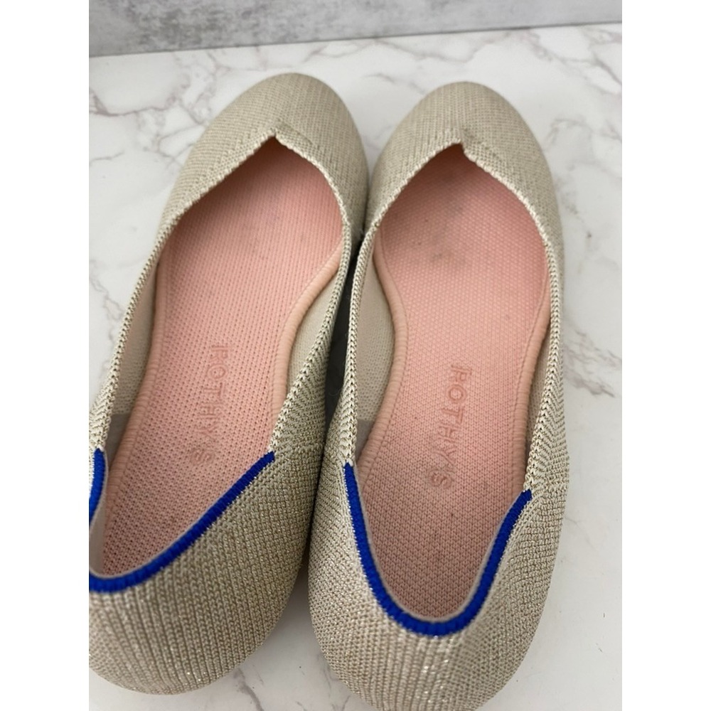 Rothys Flats Ballerina Sz 7.5 Metallic Gold Knit Balletcore Round Toe Everyday - Picture 6 of 10